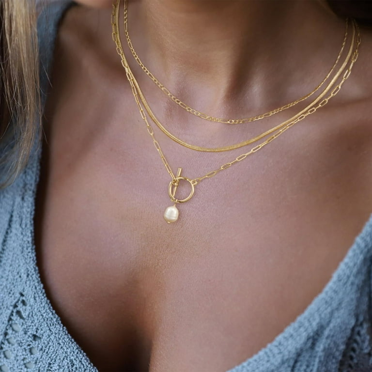 Gosfry Layered Gold Necklace Set, Three Chain Dainty Minimalist photo 8