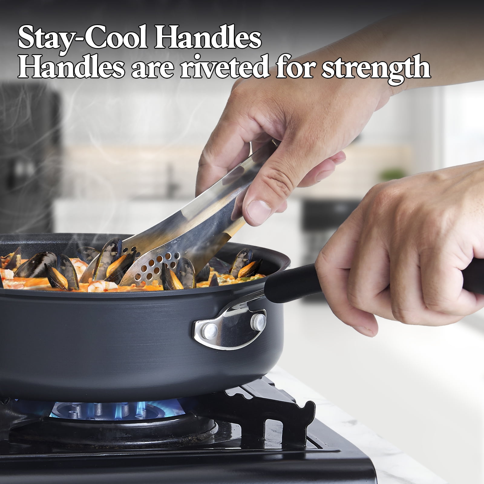 Cook N Home Professional Pots and Pans Nonstick Hard Anodized Cookware Set,  Dishwasher Safe with Stay-Cool Handles, 10-Piece, Black