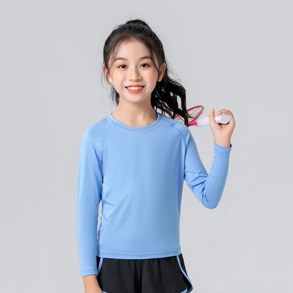 GYRATEDREAM Kids Summer Moisture Wicking Active Sports T-Shirt Round Neck Long Sleeve Quick Dry Undershirt Boys & Girls Teenagers Aged 4 Years-12 Years
