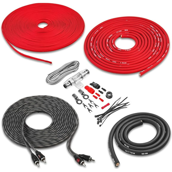 Belva Bangin' Bass BAK42 Complete 4 Gauge Amplifier Wiring Kit with 2-Channel RCA Interconnects (CCA Wiring) - Car amplifier installation kit - gray, black, red