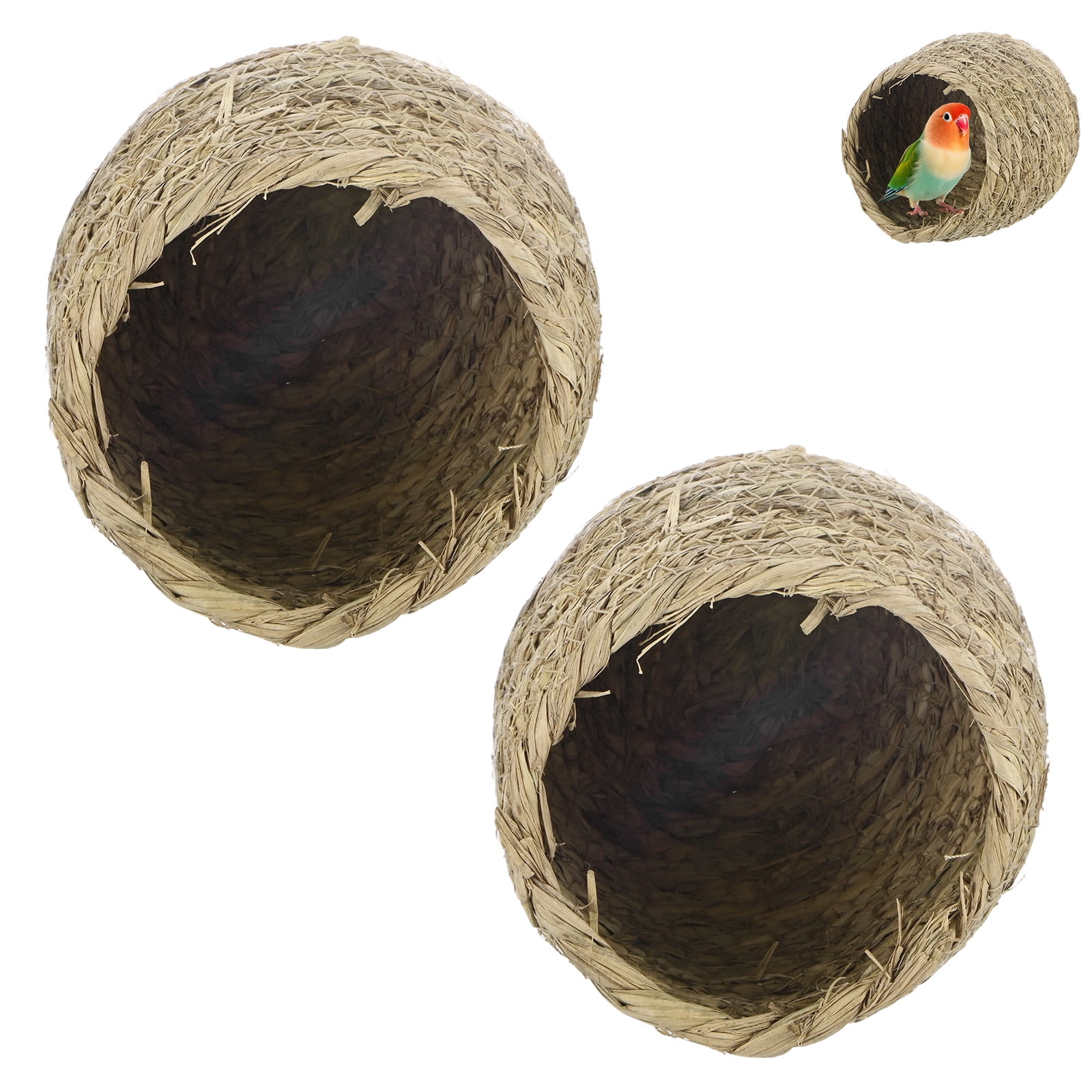Uxcell 2-Pack Straw Woven Bird Nest, Hanging Bird House for Small Finches, Lovebird, Resting, Breeding, Playing, 4.7x4.7x5.1in
