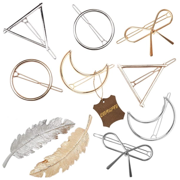 Apuakthei - Pinzas para el pelo minimalistas doradas y plateadas, juego de pinzas para el pelo con plumas huecas, horquillas con plumas, pasadores geométricos, accesorios para el cabello para mujer