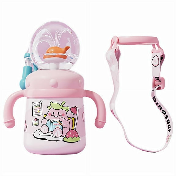 Stainless Steel Whale Fountain Tumbler with Handle, 2025 Drinking Cup with Whale Squirt Insulated Travel Tumblers with Shoulder for Leak Spill Cup Sippy No Proof Portable Straw Strap, Kids KZPL