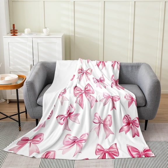Kawaii Bowknot Fleece Blanket,Cute Bow Throw Blanket Twin 60x80 Inch for Bedroom,Dreamy Princess Style Bed Blanket,Pink Bow Tie Flannel Blanket Luxury Soft