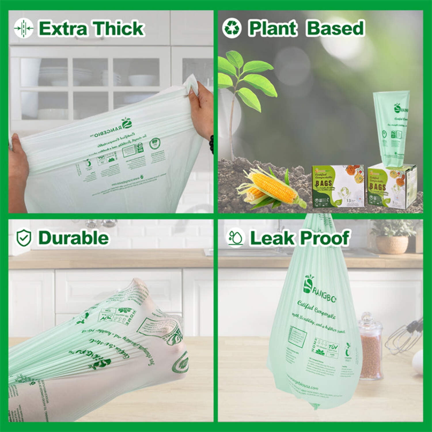 OrangeBio Medium-size Compostable Shopping Bags | 500 Count | 20 Lbs | 10" x 6" x 20"