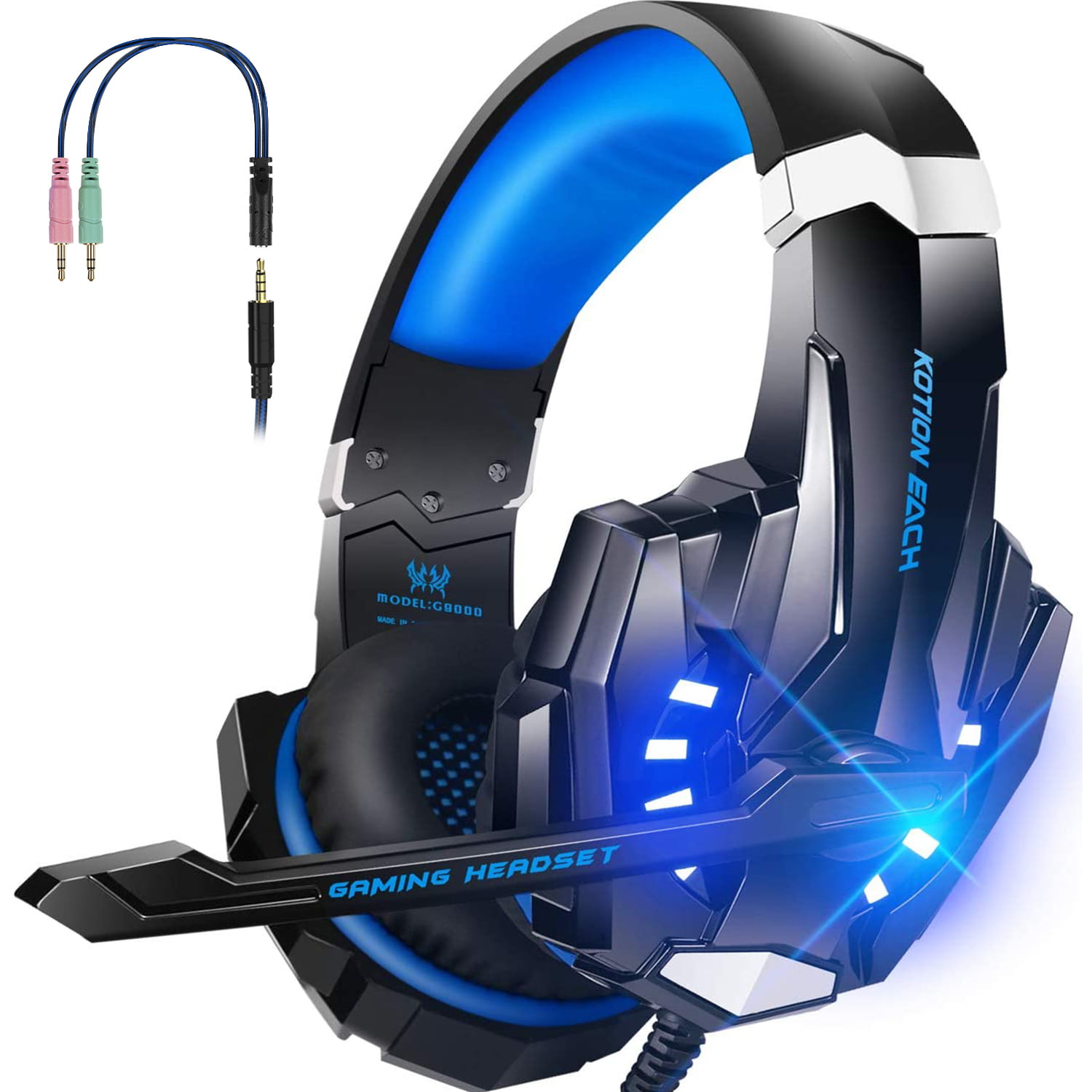 fusie dodelijk medaillewinnaar KOTION EACH G9000 Gaming Headset for PS4 Xbox One, Noise Cancelling Over  Ear Gaming Headphones with Mic & LED Light, Stereo Surround Sound, Soft  Memory Earmuffs with 3.5mm Adapter for PC -