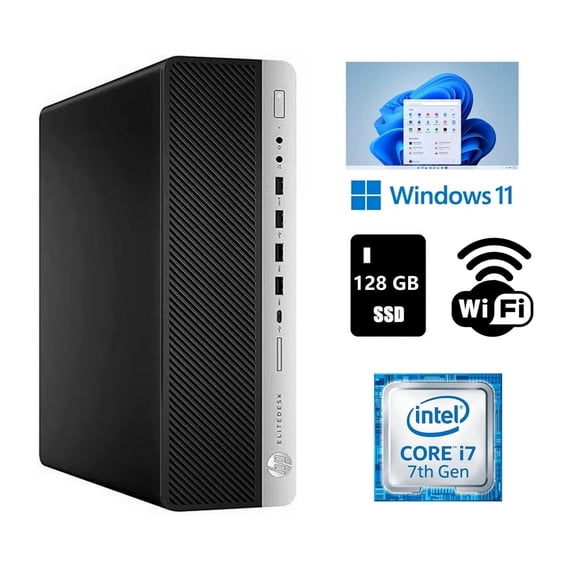 Restored HP EliteDesk 800 G3 SFF Desktop Computer, Intel Core i7, 8GB RAM DDR4, 128GB SSD, Wi-Fi, Windows 11 Pro
