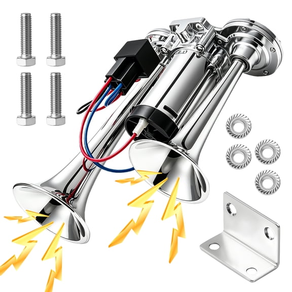 600DB 12V Super Loud Dual Trumpet Air Horn with Compressor, Electric Train Horn Kit for Car Truck SUV Boat Motorcycle Off-Road Vehicle