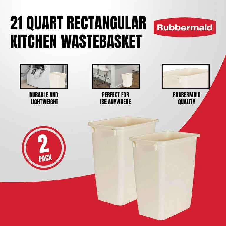 Rubbermaid 21 Qt Rectangular Wastebasket, 2ct, White Plastic Rubbermaid 21 Qt Rectangular Wastebasket, 2ct, White Plastic