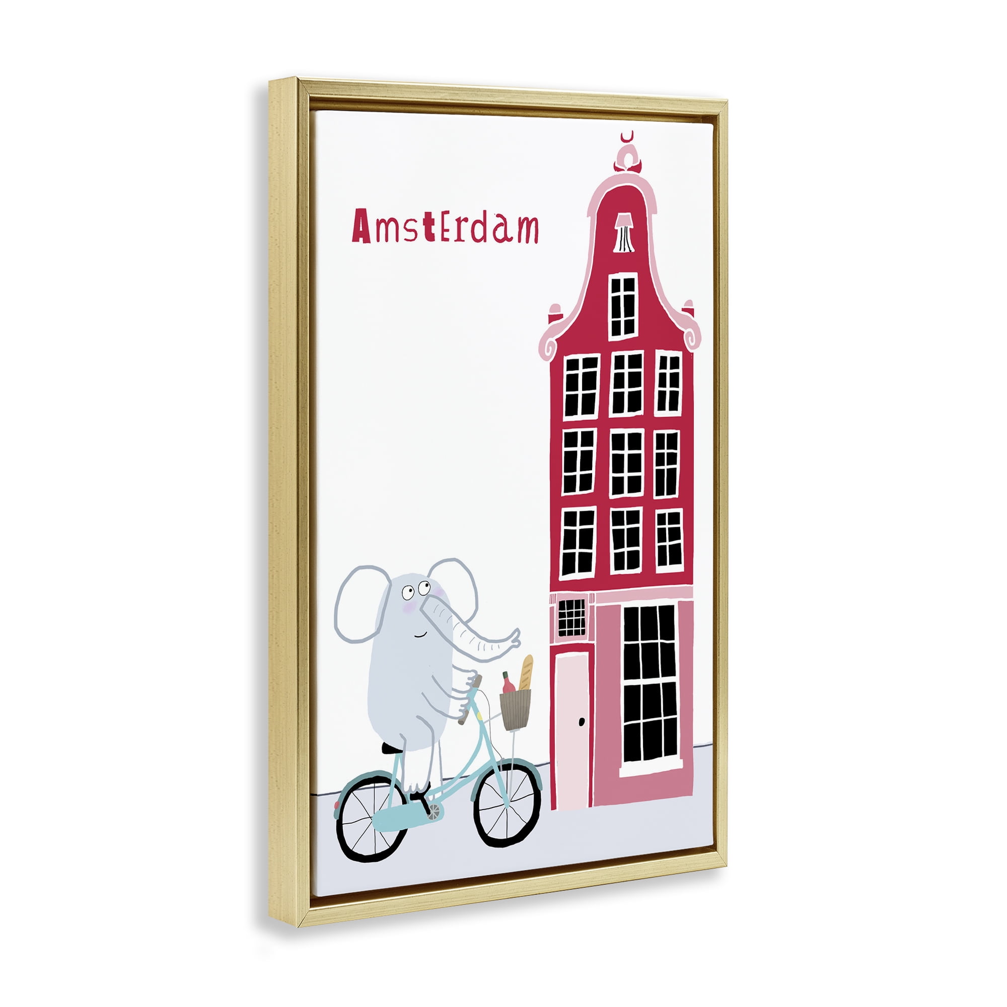 Elephant & Amsterdam Building Gold Framed Floater Canvas Wall Art, design by Carla Daly