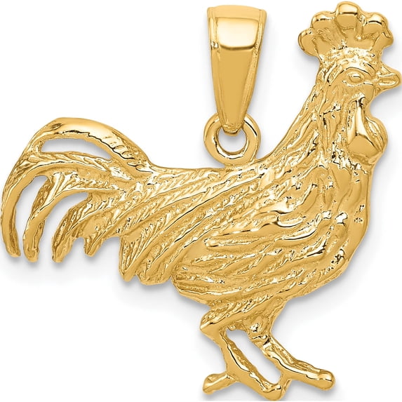 14K Yellow Gold Rooster Pendant (21 X 23) Made In Peru k3324