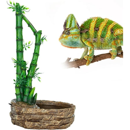 Reptile Water Fountain Automatic Water Dispenser Height Adjustable 2 in 1 Bamboo Plant Water Dripper for Reptiles Chameleon Lizard Gecko Amphibians