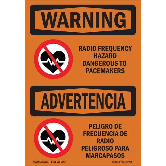 OSHA WARNING Sign - Radio Frequency Hazard Dangerous Pacemaker | Plastic Sign | Protect Your Business, Work Site, Warehouse & Shop Area | Made in the USA