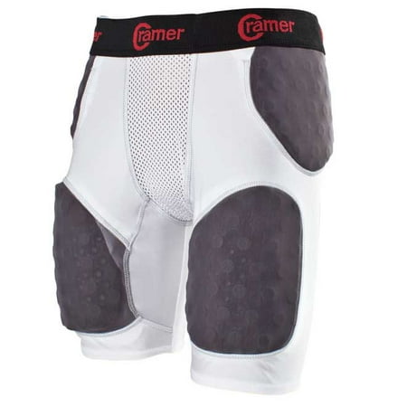 Cramer Thunder 5 Pad Football Girdle With Integrated Hip, Thigh and Tail Pads, White,