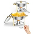 thumbnail image 1 of Ensemble de Buffet de 5QT 2 Paquets de Plats à Friction avec Friteuses et Réchauffeurs Ronds en Acier Inoxydable NSF, Comprend Couvercle et Support de Couvercle, Cuillère et Pince, Or, Idéal pour Événements de Restauration, Fêtes, Mariages et Dîners, 1 of 8