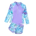 thumbnail image 1 of Kids Girls Swimsuit Rash Guard Sets 2-Piece Bathing Suits with Half Zip Summer Kids Swimwear 7-14Y, 1 of 4