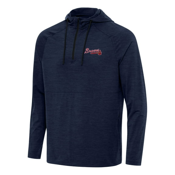 Men's Antigua Heather Navy Atlanta Braves Spikes Quarter-Zip Pullover Hoodie