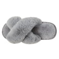 thumbnail image 3 of Zapatillas de algodón con tiras cruzadas de felpa para invierno, pantuflas de felpa agrandadas para calidez interior, piel de conejo de imitación alta-baja, 3 of 6