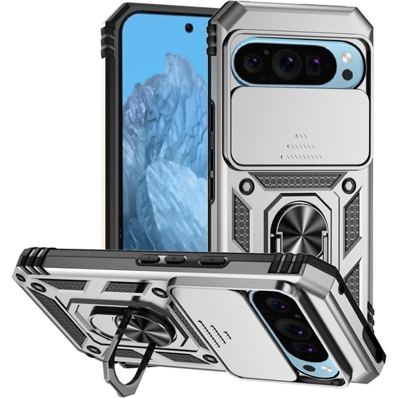 HCTian Military Grade for Google Pixel 9 Case for Google Pixel 9 Pro Case with Kickstand Slide Camera Cover Protection Shockproof for Google Pixel 9 Pixel 9 Pro Phone Case