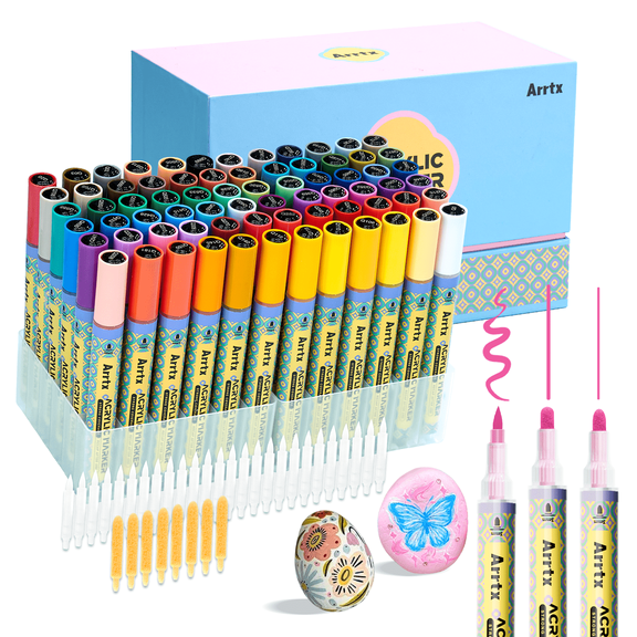 Arrtx Watersoluble Acrylic Markers, 72 Assorted Colors, 3mm Medium Point Water-Based Acrylic Paint Pens