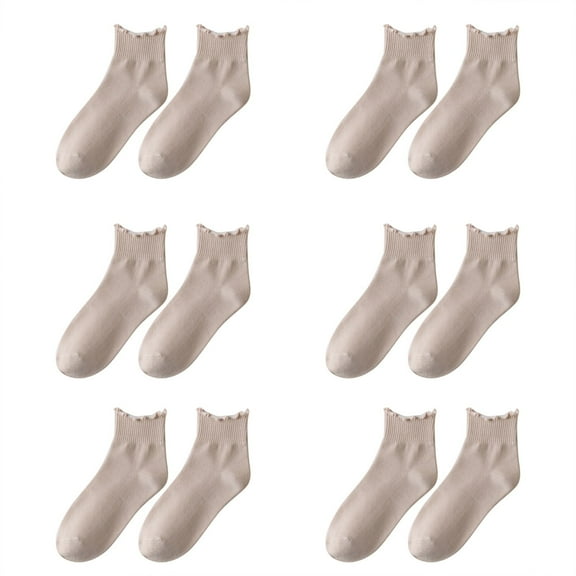 XIEULQP Compression Socks for Women 6 Pairs Socks Ruffle Turn Casual Ankle Socks Breathable Cool Knit Cotton Lettuce Crew Frilly Sock, Socks Womens Size 9-11 Khaki