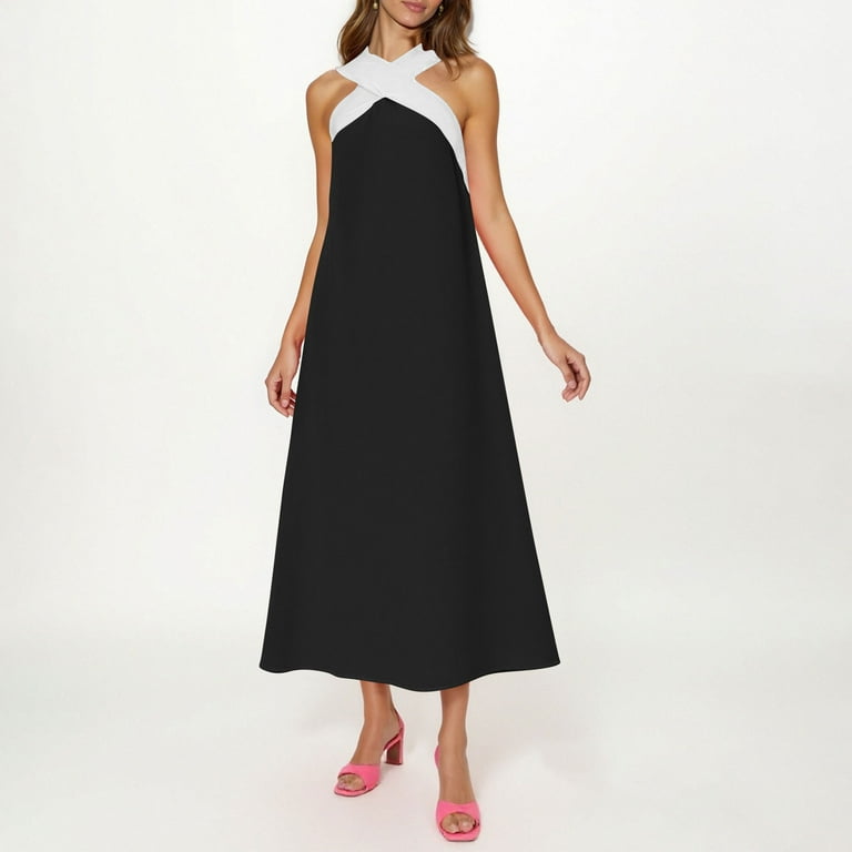 fitted lace wedding dress Eterne Halter Maxi Dress Black / S