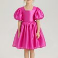 thumbnail image 2 of OIOLOYJM Girls Puff Short Sleeve Summer Dress Casual Cute Square Neck A-Line Dresses Party Holiday Vacation Lounge Smoked Dresses Hot Pink 2-3 Year, 2 of 6