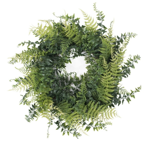 Vickerman 18" Artificial Green Buckler Fern and Grass Wreath.