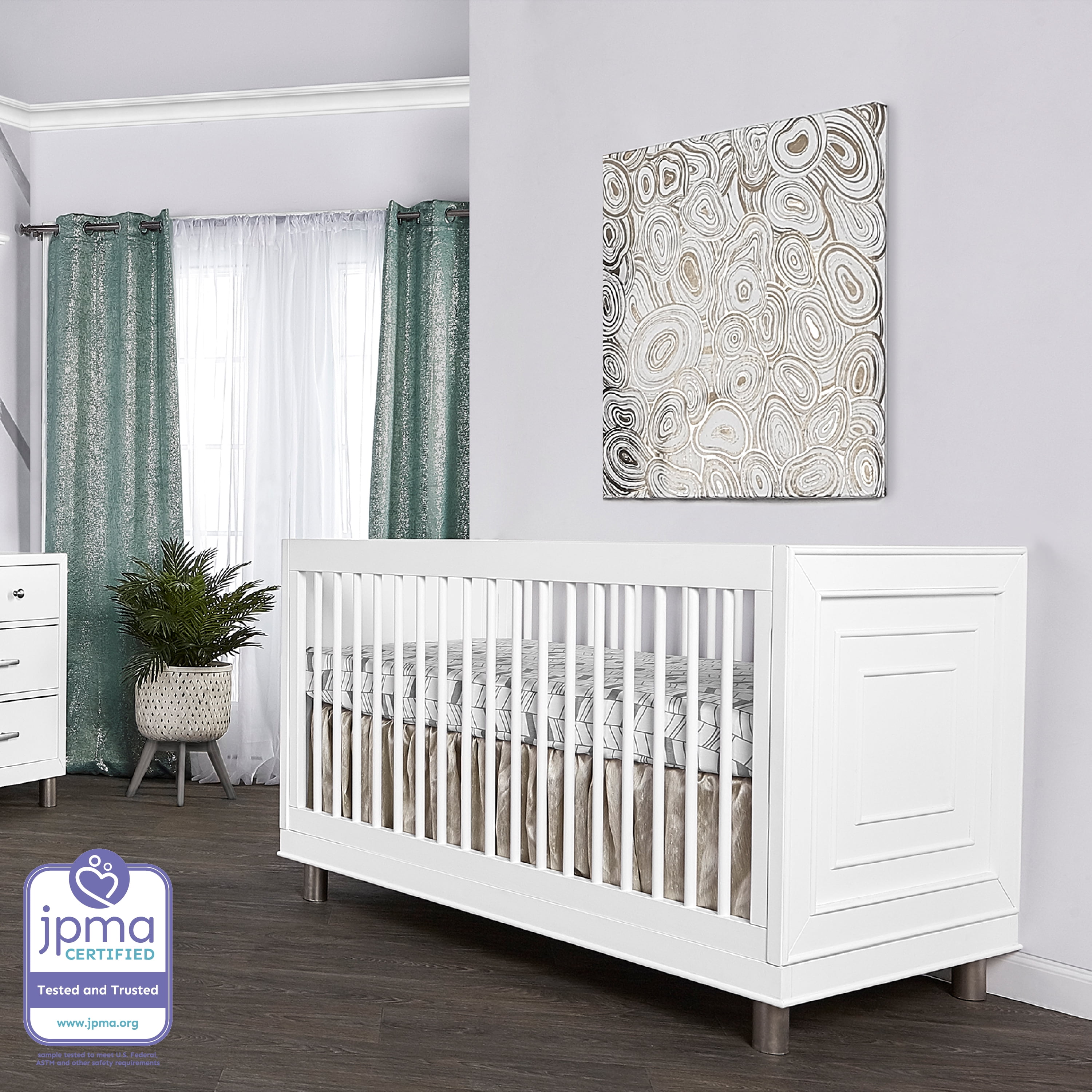 Evolur Loft Art Deco 3-In-1 Convertible Crib In White, Greenguard Gold Certified