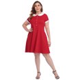 thumbnail image 5 of HDE Plus Size Peter Pan Collar Dress Fit and Flare Collared Casual Skater Dress (Red, 2X), 5 of 6