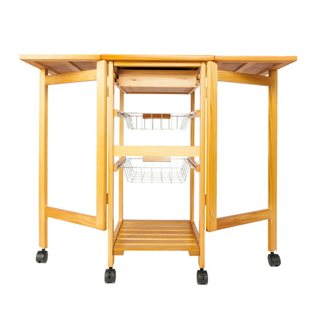 Portable Rolling Drop Leaf Kitchen Storage Trolley Cart for Small Space