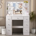 thumbnail image 3 of JBLCC Makeup Vanity Desk Set with Lighted Mirror, 7 Drawers Vanity Set with Mirror and Lights, Dressing Table for Bedroom, White, 3 of 8