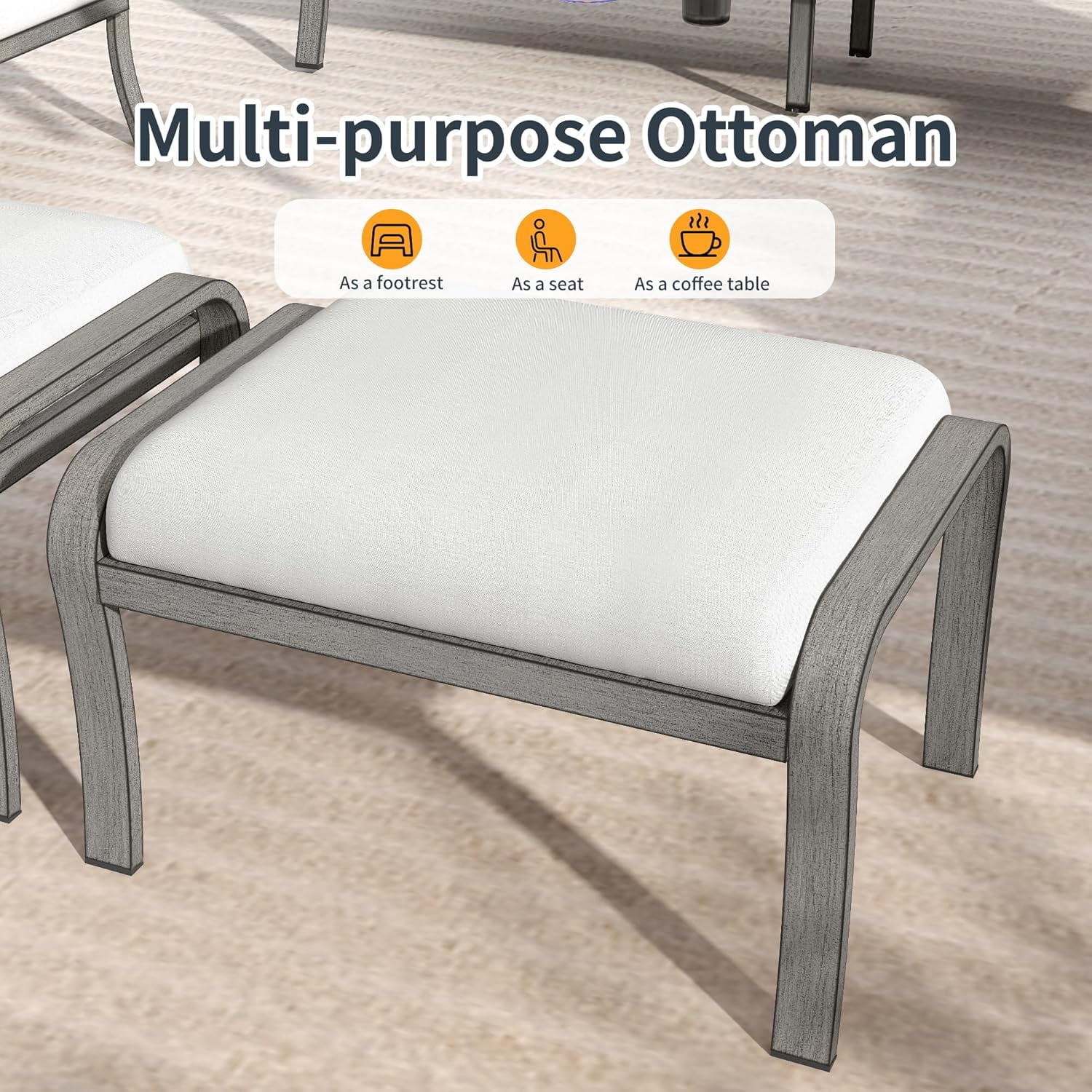 4-Piece Outdoor Aluminum Sofa Chairs with Ottoman, Patio Armchairs with Stool & Cushion