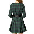 thumbnail image 3 of Allegra K Women's Plaids Print Long Sleeves Belted A-Line Casual Shirt Dress, 3 of 7