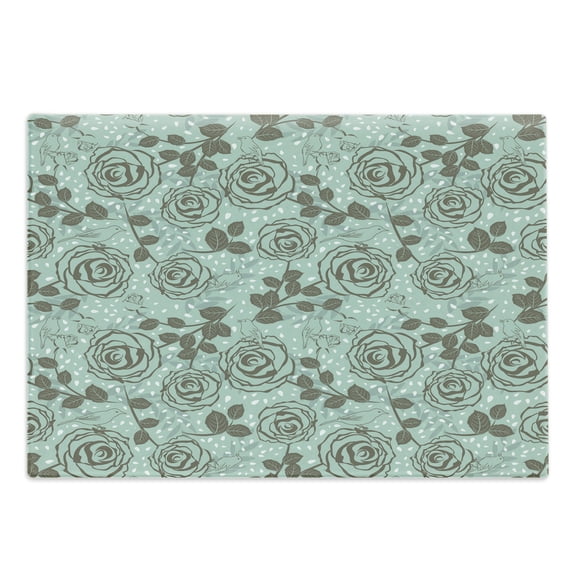 Floral Cutting Board, Romantic Season Inspirations with Roses Birds on Tree Branches Summer Design, Decorative Tempered Glass Cutting and Serving Board, Large Size, Seafoam Sage Green, by Ambesonne