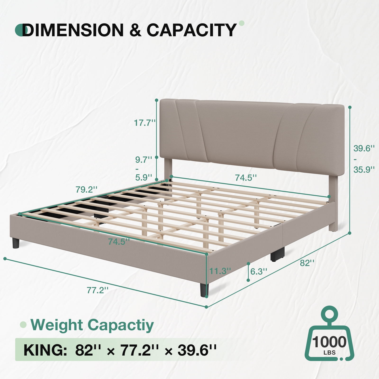 Novilla King Size Bed Frame with Adjustable Headboard Platform King Bed Frame Linen Fabric Upholstered Headboard, No Box Spring Needed, Noise-Free, Wooden Slats Support, Easy Assembly, Beige