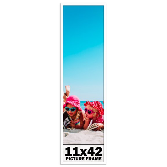 11x42 Frame White Solid Wood Picture Frame Includes UV Acrylic Shatter Guard Front, Acid Free Foam