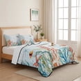 thumbnail image 5 of Twin Quilt Set 68''x86'', Coastal Blue Lightweight Summer Bedspread Coverlet Set with 2 Pillow Shams, Ocean Coral Starfish Shell Nautical Seagrass Breathable All Season Quilt Bedding for Dorm/Bedroom, 5 of 9