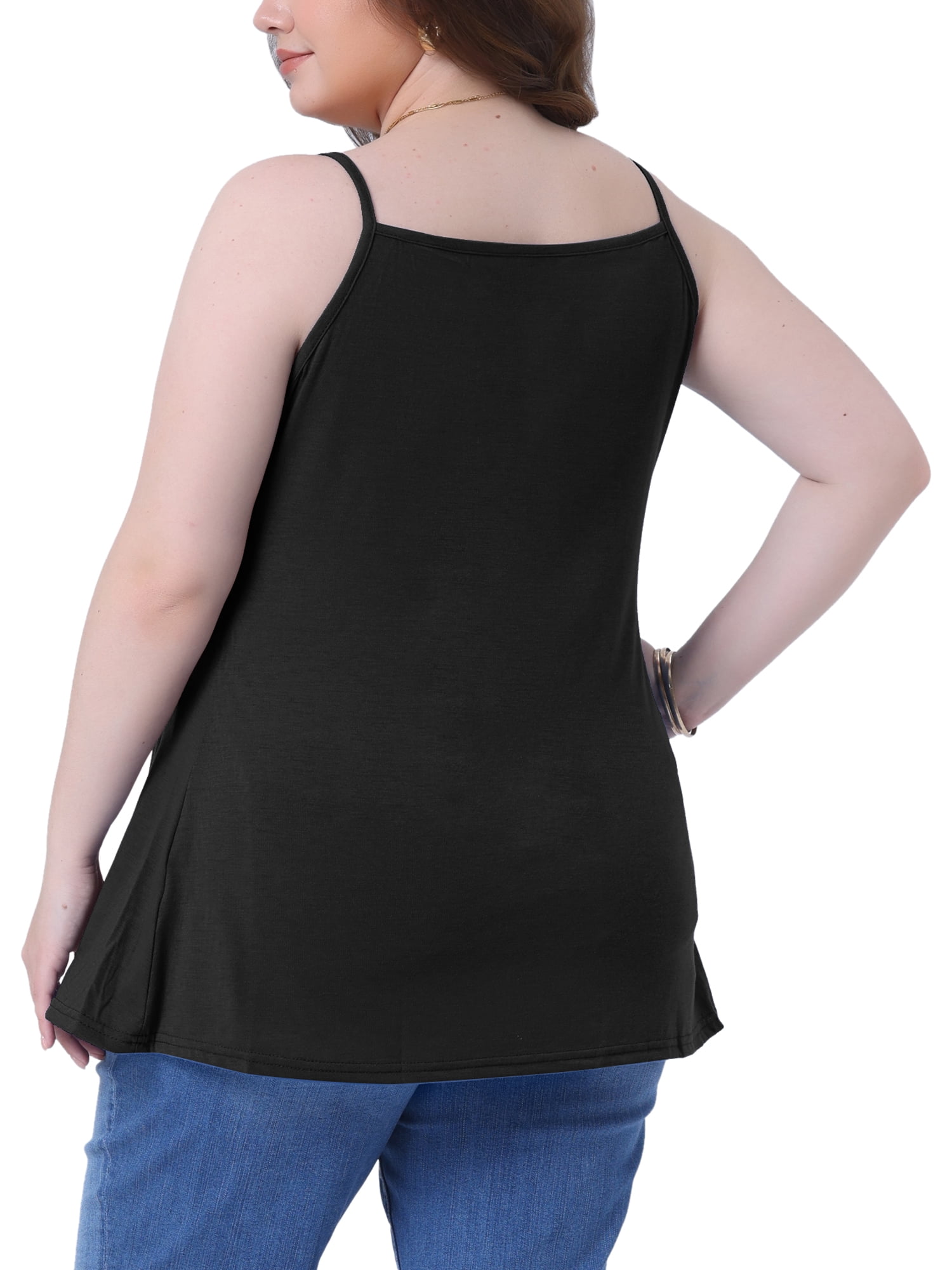 DARING DIVA Women's Plus Tank Tops with Button V Neck and Pleated Design 2X Black