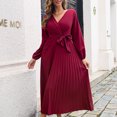 thumbnail image 1 of Vestido de manga larga,Vestido de mujer Manga de linterna Cuello en V Vestido con cinturón Vestido con cinturón Características líderes en su clase, 1 of 6