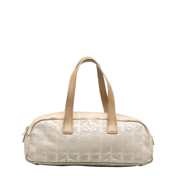 Pre-Owned Chanel New Travel Line Handbag Boston Bag Ivory Beige Canvas Leather Women's CHANEL