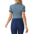 thumbnail image 3 of INSPIRE CHIC Women's Bodysuit Short Sleeve Square Neck Slim Fit Ribbed Knit Bodysuits S Grey Blue, 3 of 6
