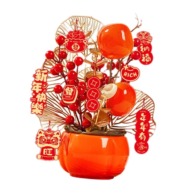 Decoración del Año Nuevo Lunar Chino, regalo del Festival de Primavera, cubo de flores falsas, foto Caqui