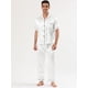 thumbnail image 2 of Pijama de satén clásico para hombre, manga corta, con botones, ropa de dormir, ropa de dormir, pijama blanco M, 2 of 5