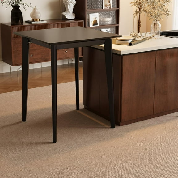 27.5 inch Bar Table, Solid Wood Bar Height Pub Table, Counter Height Table, Square High Top Table for Dining Room, Living Room, Black