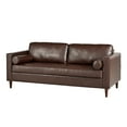 thumbnail image 6 of Mirod Mid-Century Modern 3-Seat Sofa: Dark Brown PU Leather, Tufted Design, Solid Wood Legs, 2 Bolster Pillows, 82.25"W for Living Room & Home Office Comfort, 6 of 9