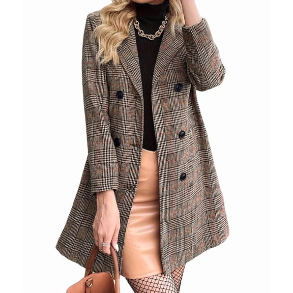 Blazer for Women Fall Winter Casual V Neck Button Down Dressy Suit Jacket Long Blazer Shacket Brown S