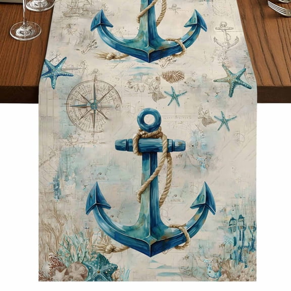 Table Runners 72 Inches Long Dress Scarves, Teal Anchors Coastal Farmhouse Kitchen/Dining Table Runner, Coffee Tablerunners, Vintage Summer Beach Nautical 14x72 Inch
