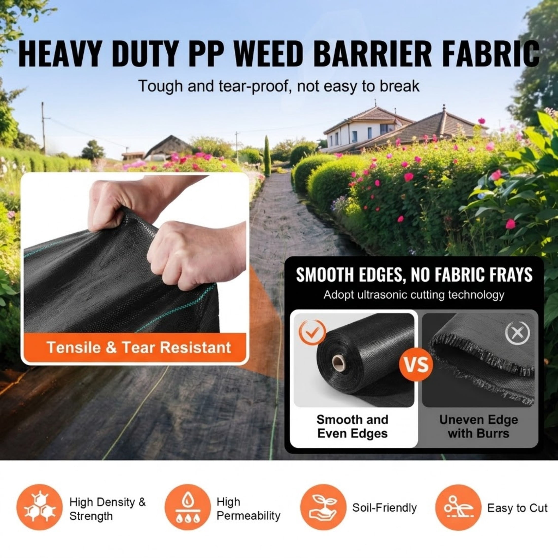 13FT x 60FT Heavy Duty Weed Barrier Landscape Fabric, 5OZ Woven Geotextile Weed Block Mat for Garden & Driveway