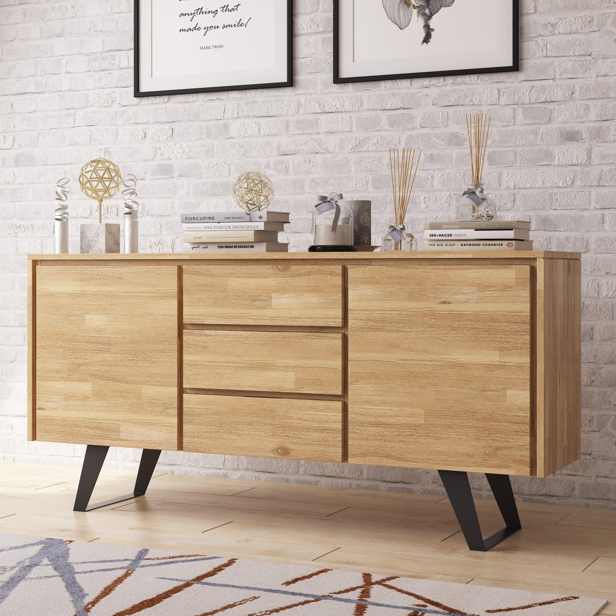 WyndenHall Mitchell SOLID ACACIA WOOD and Metal 60 inch Wide Rectangle Modern Industrial 